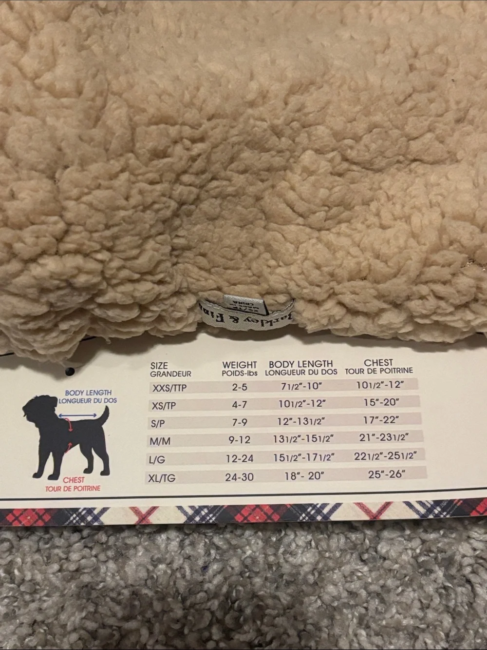 NWT Barkley & Finn Plaid Fleece Sherpa Lined Dog Coat XS